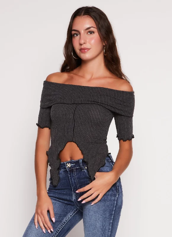 Textured Knit Off the Shoulder Crop Top