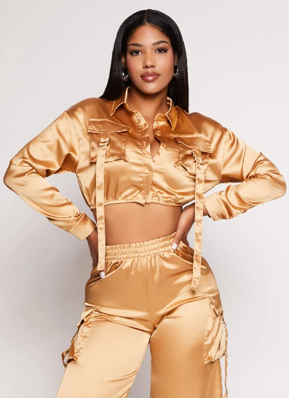 Satin Tabbed Cargo Pocket Crop Top