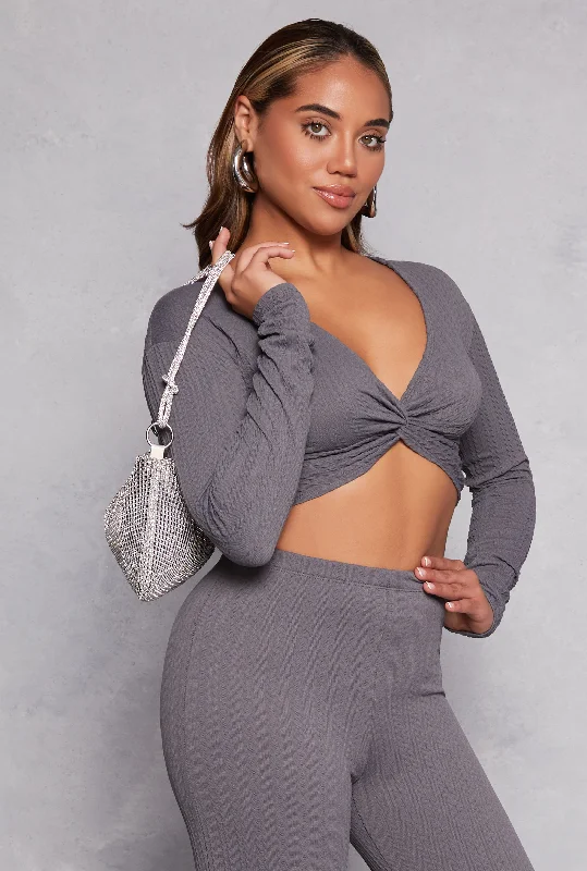 Textured Knit Twist Front Crop Top