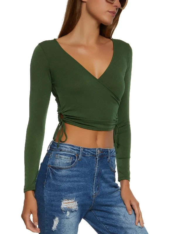 Keyhole Side Faux Wrap Crop Top