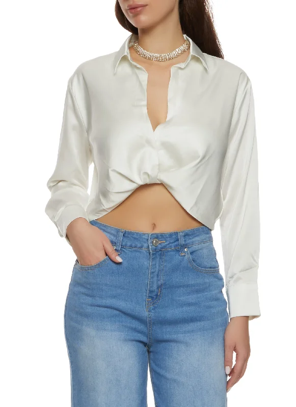 Satin Twist Front Crop Top