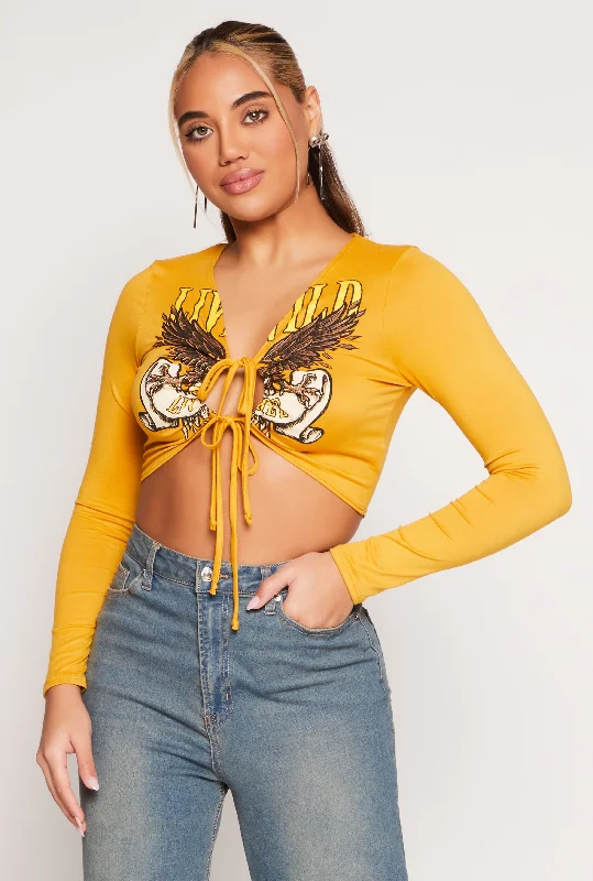 Graphic Double Tie Front Crop Top