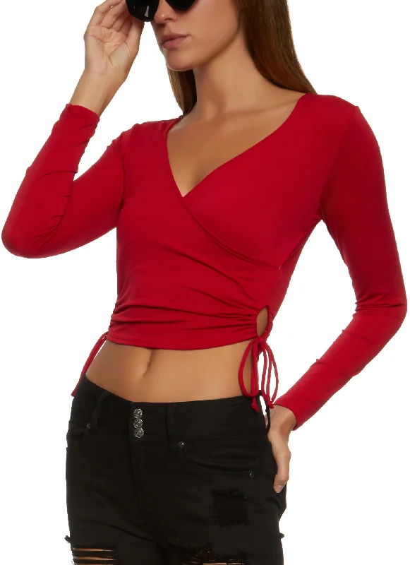 Keyhole Side Faux Wrap Crop Top