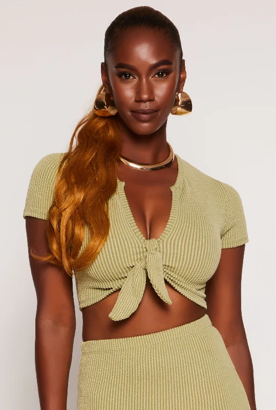 Ribbed Tie Front Crop Top