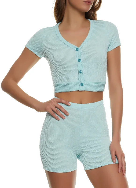 Ribbed Button Front Crop Top