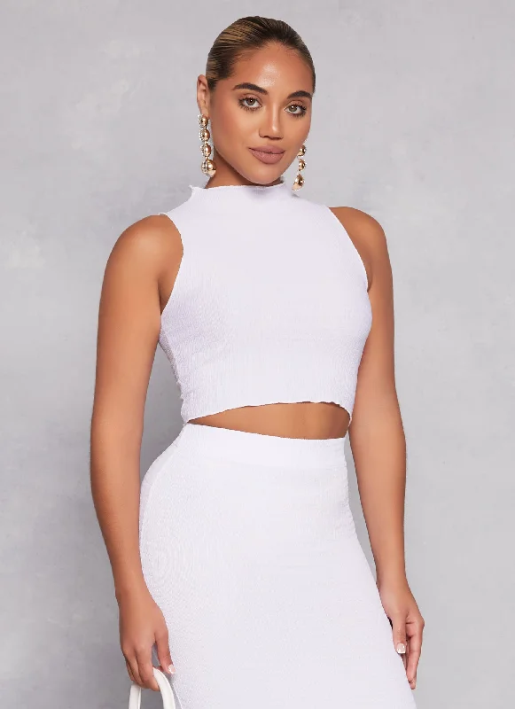 Textured Knit Sleeveless Crop Top